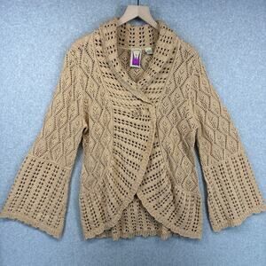 Vintage Antthony Original Sweater Womens Small Tan Crochet One-Button Cardigan